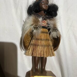 Antique New Zealand Doll with Feathered Outfit